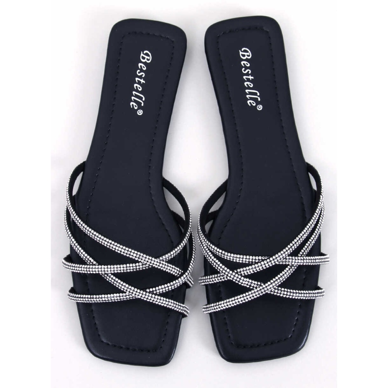 Klapki z cyrkoniami Rexha Black czarne 1