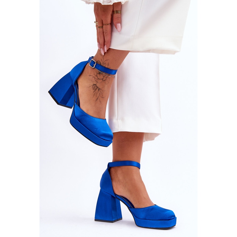 Modne Czółenka Na Masywnym Obcasie Niebieskie Sandia 2