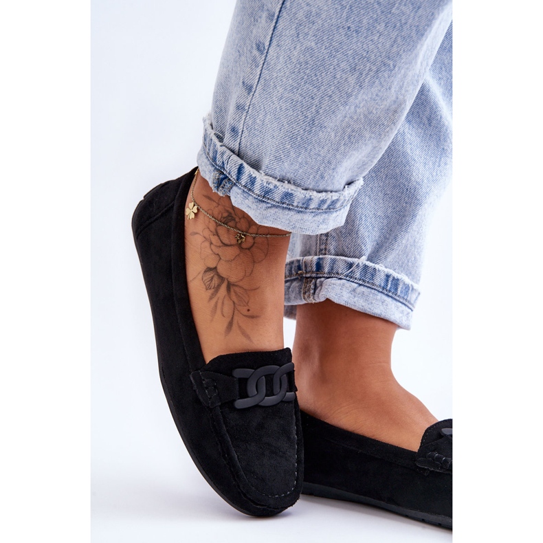 Damskie Modne Zamszowe Mokasyny Czarne Rabell 2