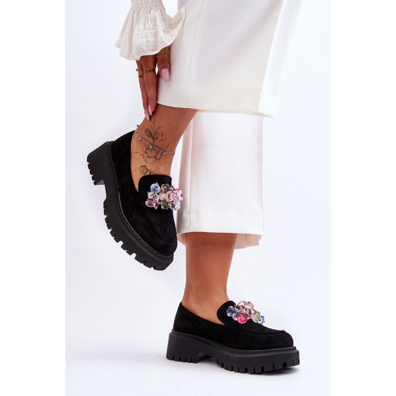 PS1 Damskie Mokasyny Z Ozdobnymi Kryształami Czarne Avril 1