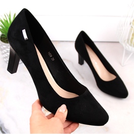 Czółenka na słupku czarne zamszowe Sergio Leone 1