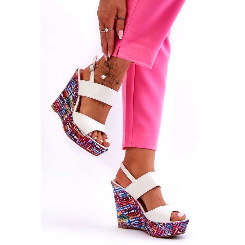 Damskie Sandałki Na Koturnie Białe Calderia 3