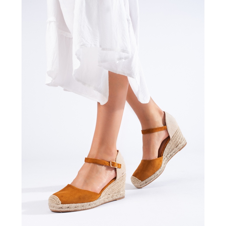 Damskie espadryle na koturnie Shelovet camel brązowe 1