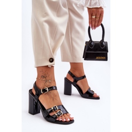 S. BARSKI Lakierowane Sandały Na Obcasie S.Barski 80-3 Czarne 1