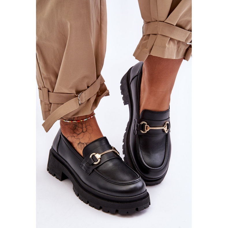 PS1 Damskie Klasyczne Mokasyny Na Platformie Czarne Miracle 2