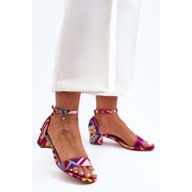 FS1 Satynowe Sandałki Na Obcasie We Wzory Czerwony Mix Inspire Me! wielokolorowe 2