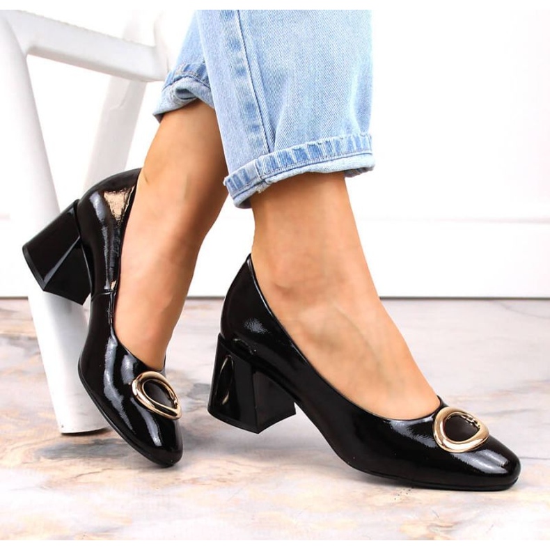 Lakierowane czółenka na ozdobnym obcasie Vinceza W JAN179C czarne 1