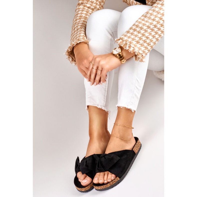 Klasyczne klapki z kokardą czarne 2