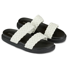 Biało-czarne plecione klapki damskie białe 1