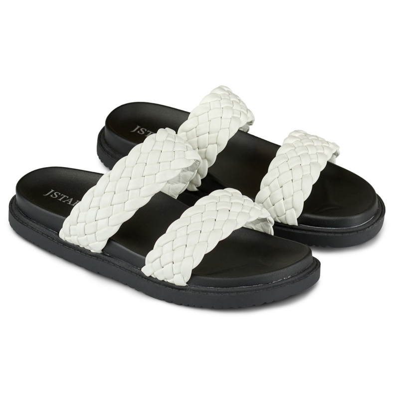 Biało-czarne plecione klapki damskie białe 1