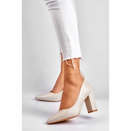 Jasne czółenka na słupku z ekoskóry szare 2