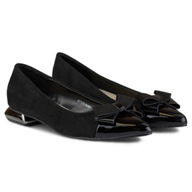 Czółenka z kokardą na niskim srebrnym obcasie czarne 2