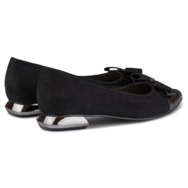 Czółenka z kokardą na niskim srebrnym obcasie czarne 1