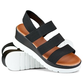 Czarne elastyczne sandały na niskiej platformie 1