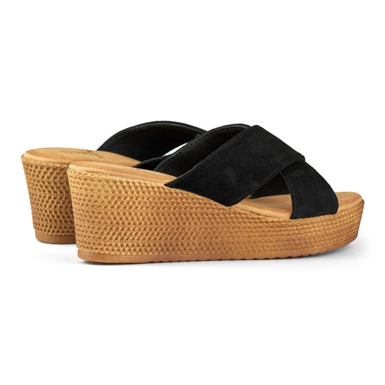 Klapki damskie na koturnie czarne 1