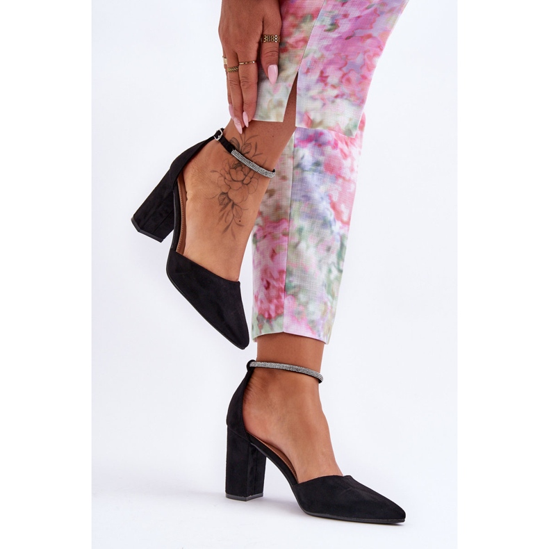 Zamszowe Czółenka Z Cyrkoniami Czarne Diamond 1