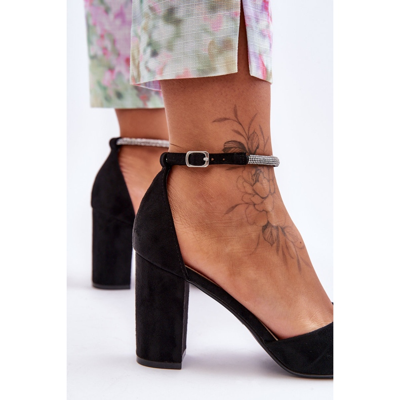 Zamszowe Czółenka Z Cyrkoniami Czarne Diamond 2