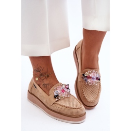 PM1 Damskie Mokasyny Na Platformie Z Kamieniami Beżowe Elonore beżowy 1