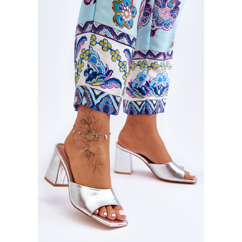 Damskie Skórzane Klasyczne Klapki Srebrne Loara srebrny 1