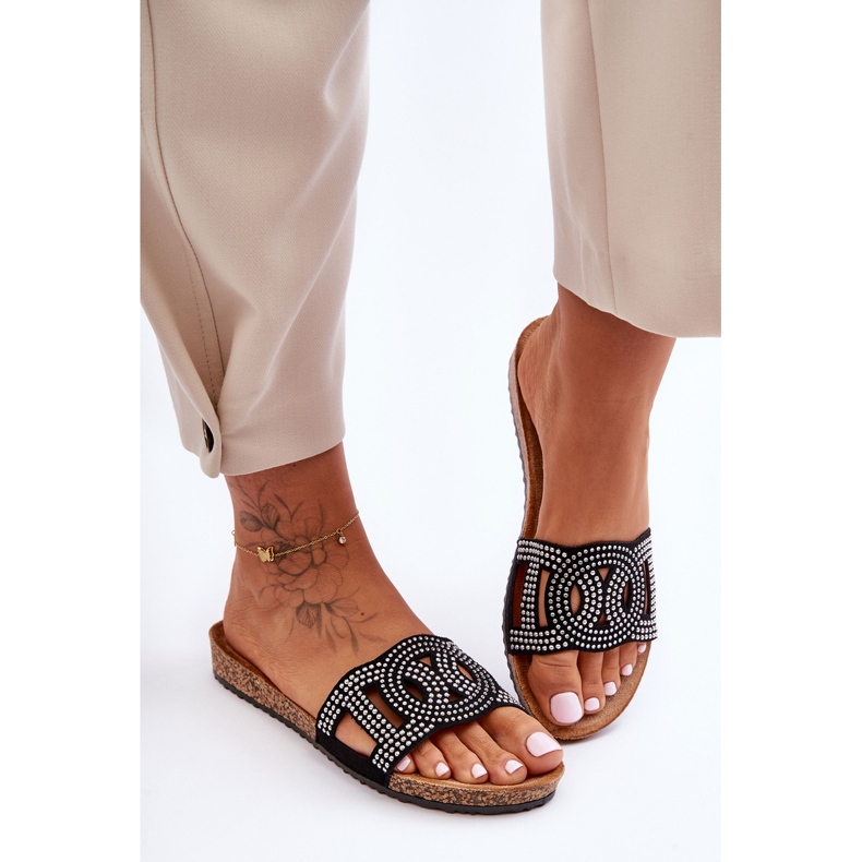 Damskie Klapki Zdobione Ćwiekami Czarne Evelins 2