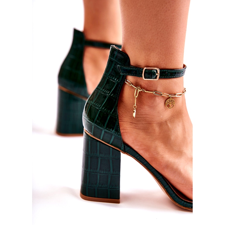 Damskie sandały wężowy wzór zielone 2