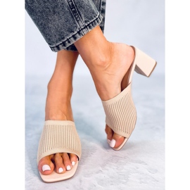 Klapki na obcasie Greet Beige beżowy 2