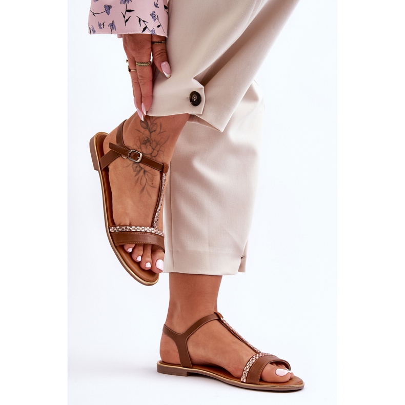 Sandały Damskie Z Cyrkoniami Brązowe Penna 1