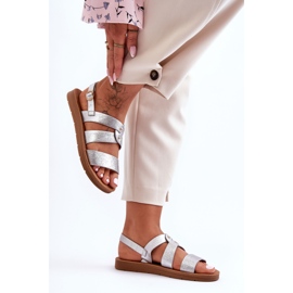 PG1 Błyszczące Sandały Damskie Srebrne Catalia srebrny 2