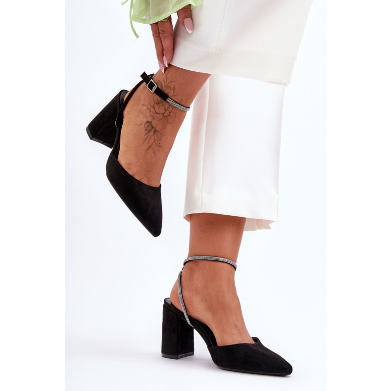 PG1 Zamszowe Czółenka Z Ozdobnym Paseczkiem Czarne Lirosa 2