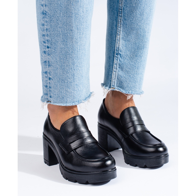 W. Potocki Czarne półbuty na obcasie Potocki 1