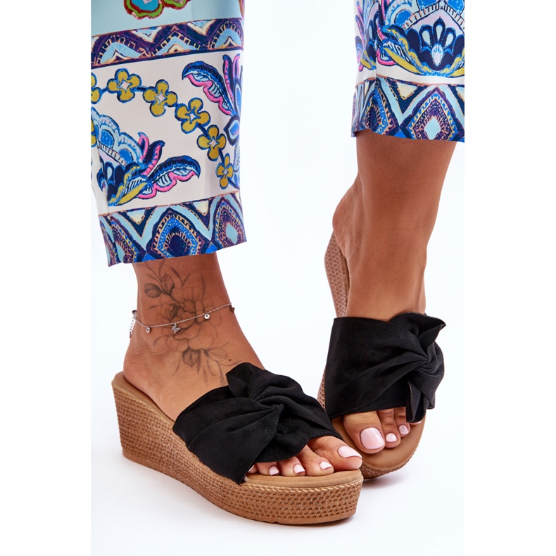 Damskie Klapki Na Koturnie Czarne Calama 1