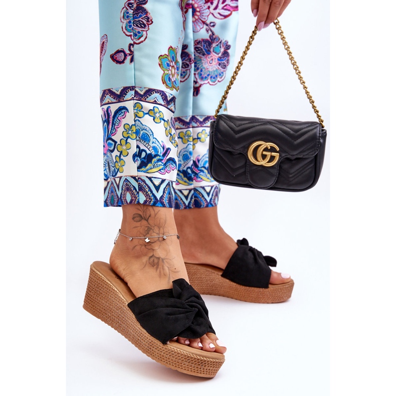 Damskie Klapki Na Koturnie Czarne Calama 2