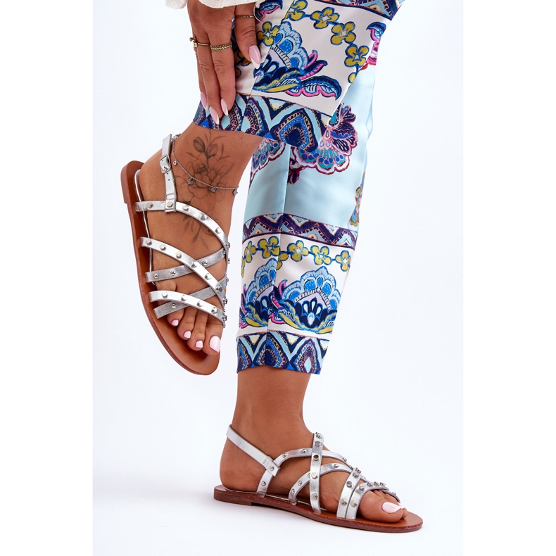 Sandały Damskie z Ozdobami Srebrne Alemona srebrny 2