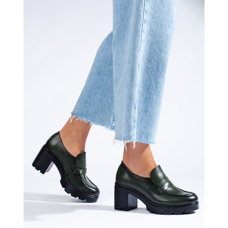 W. Potocki Ciemnozielone półbuty na słupku Potocki 1