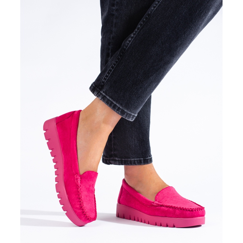 W. Potocki Wsuwane różowe zamszowe mokasyny na grubej podeszwie Potocki 2