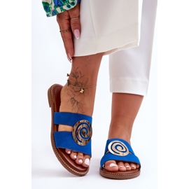 Modne Klapki Z Lustrzaną Ozdobą Niebieskie Deep Breath 2