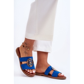 Modne Klapki Z Lustrzaną Ozdobą Niebieskie Deep Breath 1