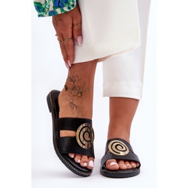 Modne Klapki Z Lustrzaną Ozdobą Czarne Deep Breath 1