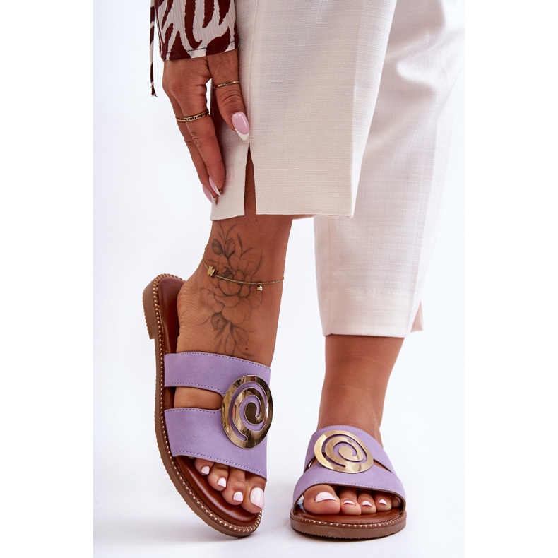 Modne Klapki Z Lustrzaną Ozdobą Fioletowe Deep Breath 1