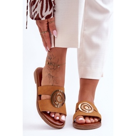 Modne Klapki Z Lustrzaną Ozdobą Camel Deep Breath brązowe 2