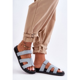 FJ1 Materiałowe Damskie Klapki Na Rzep Jasnoniebieskie Jose 1