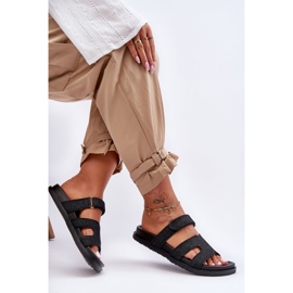 Materiałowe Damskie Klapki Na Rzep Czarne Jose 2