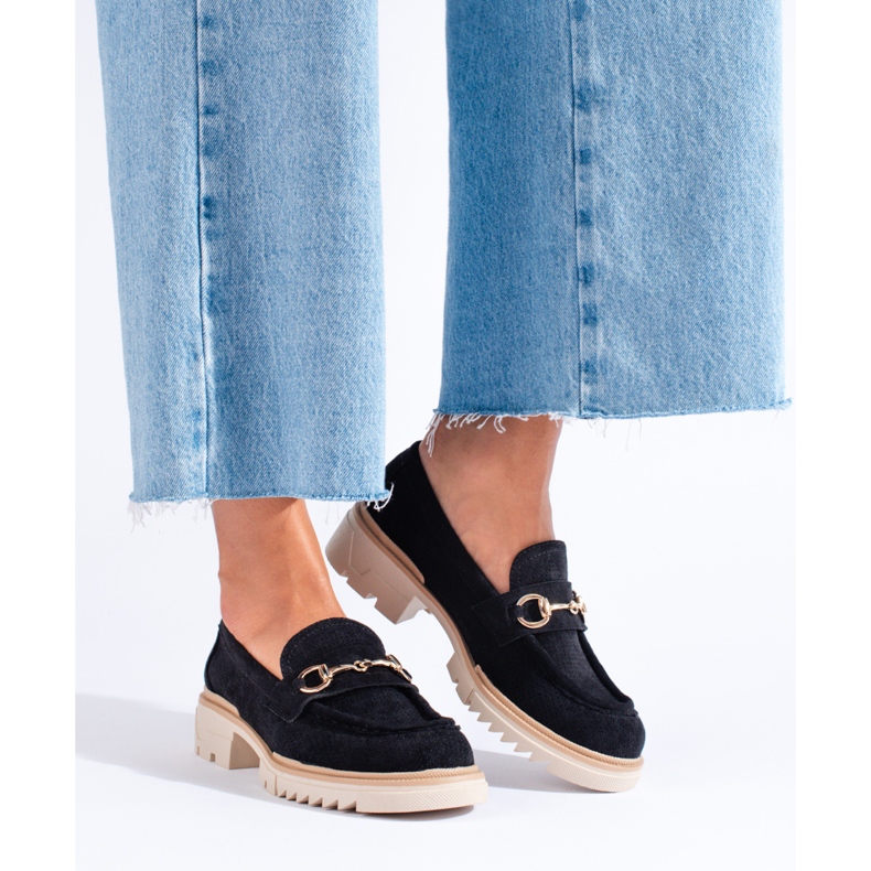 Seastar Ażurowe mokasyny damskie na platformie Shelovet czarne 2