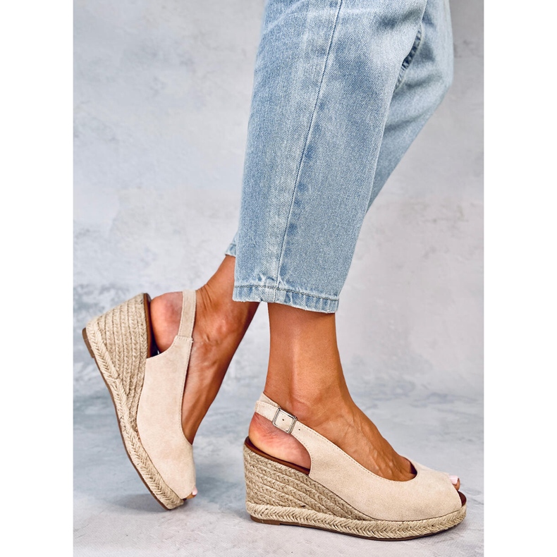 Espadryle open toe na koturnie Nevil Beige beżowy 1