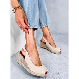 Espadryle open toe na koturnie Nevil Beige beżowy 2