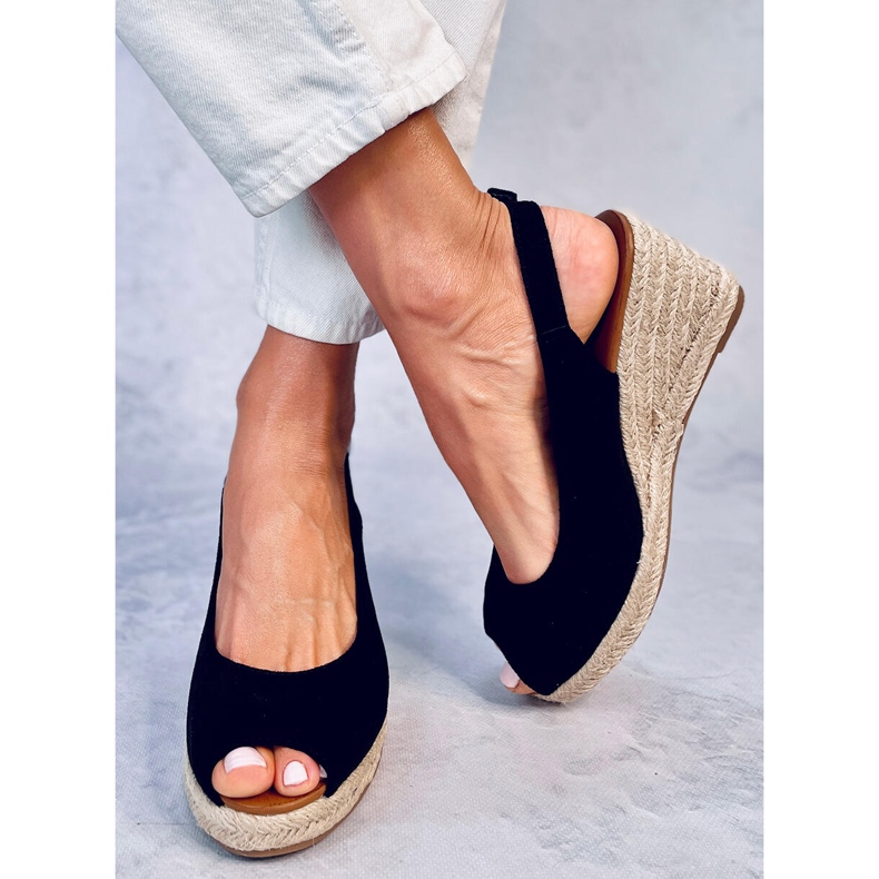 Espadryle open toe na koturnie Nevil Black czarne 1