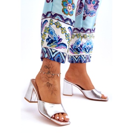 Klapki damskie eko-skóra metaliczne srebrne srebrny 1