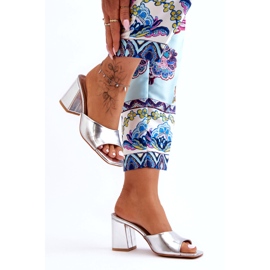 Klapki damskie eko-skóra metaliczne srebrne srebrny 2