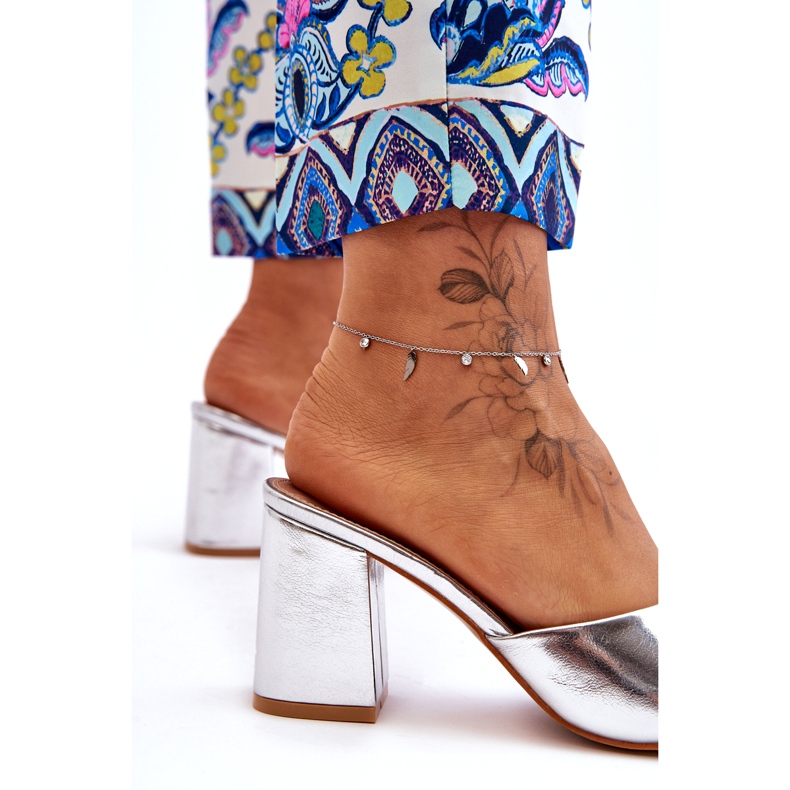 Klapki damskie eko-skóra metaliczne srebrne srebrny 4