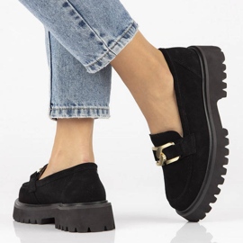 Skórzane zamszowe półbuty mokasyny na platformie czarne Filippo DP4916 2